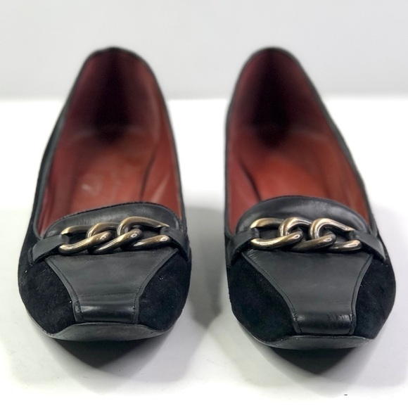 VINTAGE Donald. J. Pliner 12 GEES kitten heels brass chain suede and leather 8.5 - Picture 5 of 11